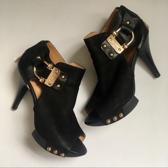 Gucci Shoes - Gucci Platform Heels Pumps Gold Stud Suede Leather